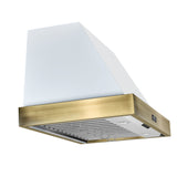 Forno Vittorio 36-Inch Wall Mount Range Hood, Antique Brass Trim, 424 CFM Airflow, Dishwasher-Safe Baffle Filters, Remote Control, 3-Speed Fan, Bright LED Lighting.