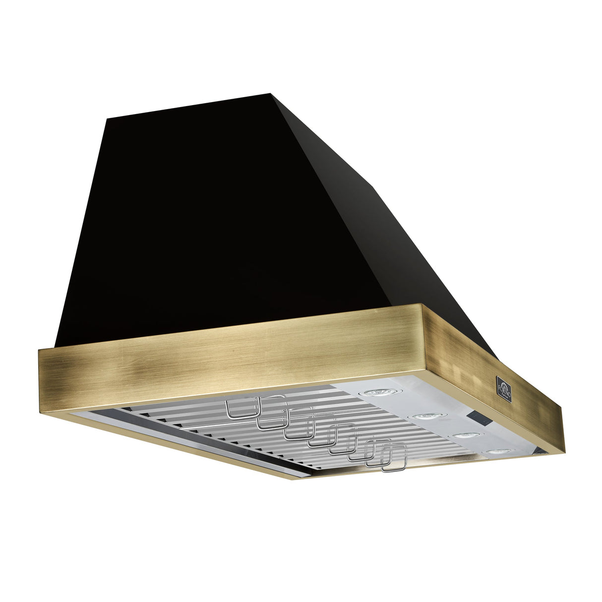 Forno Vittorio 48" Wall Mount Range Hood – Antique Brass Trim, 424 CFM, Remote Control, LED Lighting & Dishwasher-Safe Filters