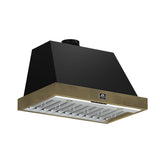 Forno Vittorio 36-Inch Wall Mount Range Hood, Antique Brass Trim, 424 CFM Airflow, Dishwasher-Safe Baffle Filters, Remote Control, 3-Speed Fan, Bright LED Lighting.
