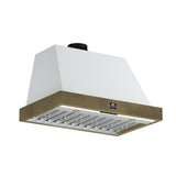 Forno Vittorio 36-Inch Wall Mount Range Hood, Antique Brass Trim, 424 CFM Airflow, Dishwasher-Safe Baffle Filters, Remote Control, 3-Speed Fan, Bright LED Lighting.