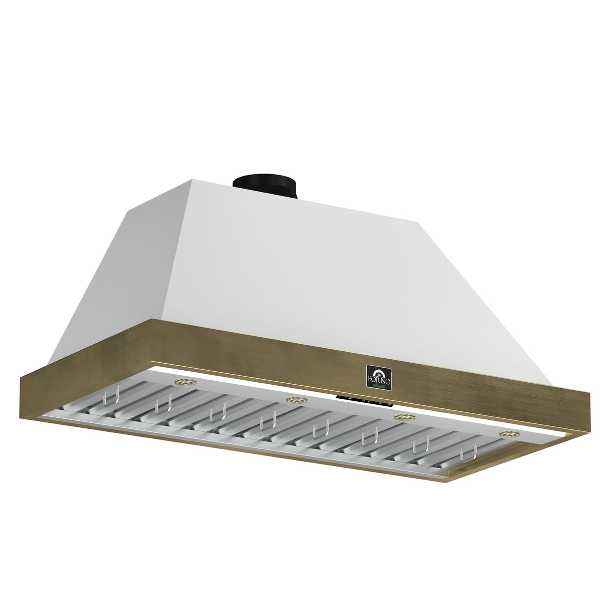 Forno Vittorio 48" Wall Mount Range Hood – Antique Brass Trim, 424 CFM, Remote Control, LED Lighting & Dishwasher-Safe Filters