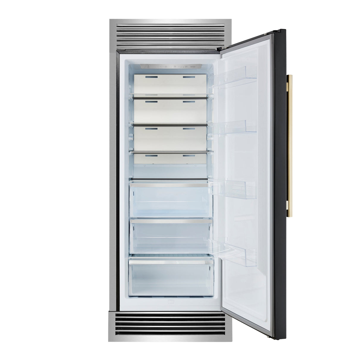 Forno Maderno 28" Built-In Convertible Refrigerator – 13.6 cu.ft, Antique Brass Handle & Decorative Trim
