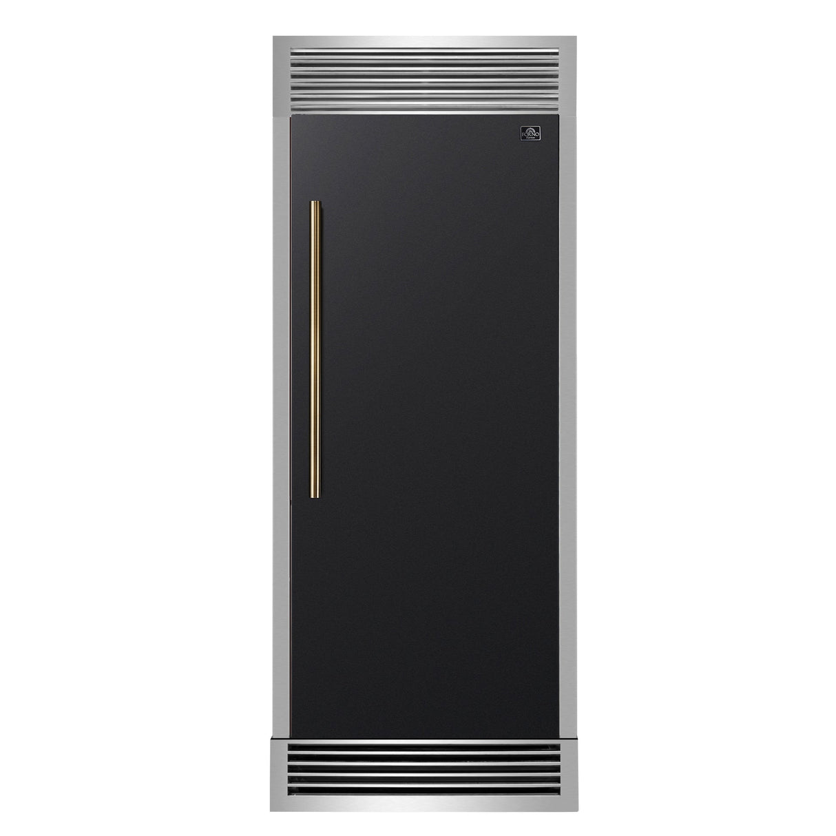 Forno Maderno 28" Built-In Convertible Refrigerator – 13.6 cu.ft, Antique Brass Handle & Decorative Trim
