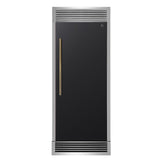 Forno Maderno 28" Built-In Convertible Refrigerator – 13.6 cu.ft, Antique Brass Handle & Decorative Trim