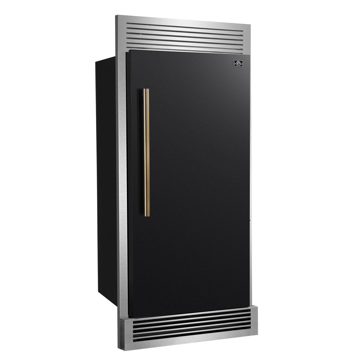 Forno Maderno 28" Built-In Convertible Refrigerator – 13.6 cu.ft, Antique Brass Handle & Decorative Trim