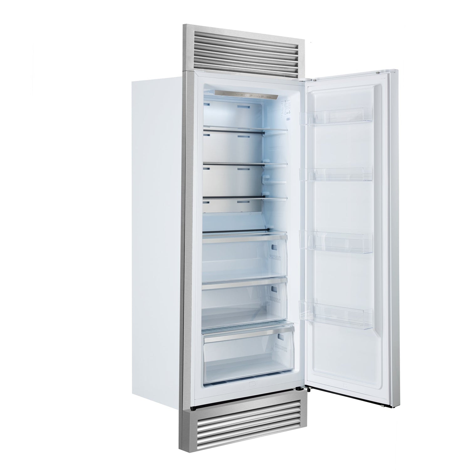 Forno Maderno 28" Built-In Convertible Refrigerator – 13.6 cu.ft, Antique Brass Handle & Decorative Trim