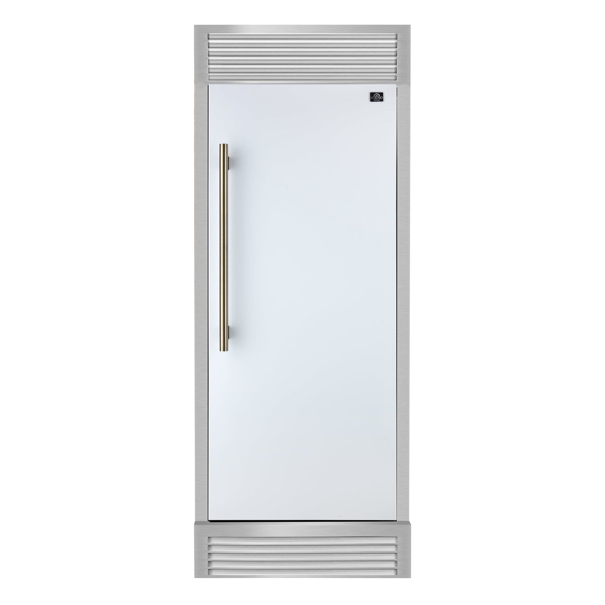 Forno Maderno 28" Built-In Convertible Refrigerator – 13.6 cu.ft, Antique Brass Handle & Decorative Trim