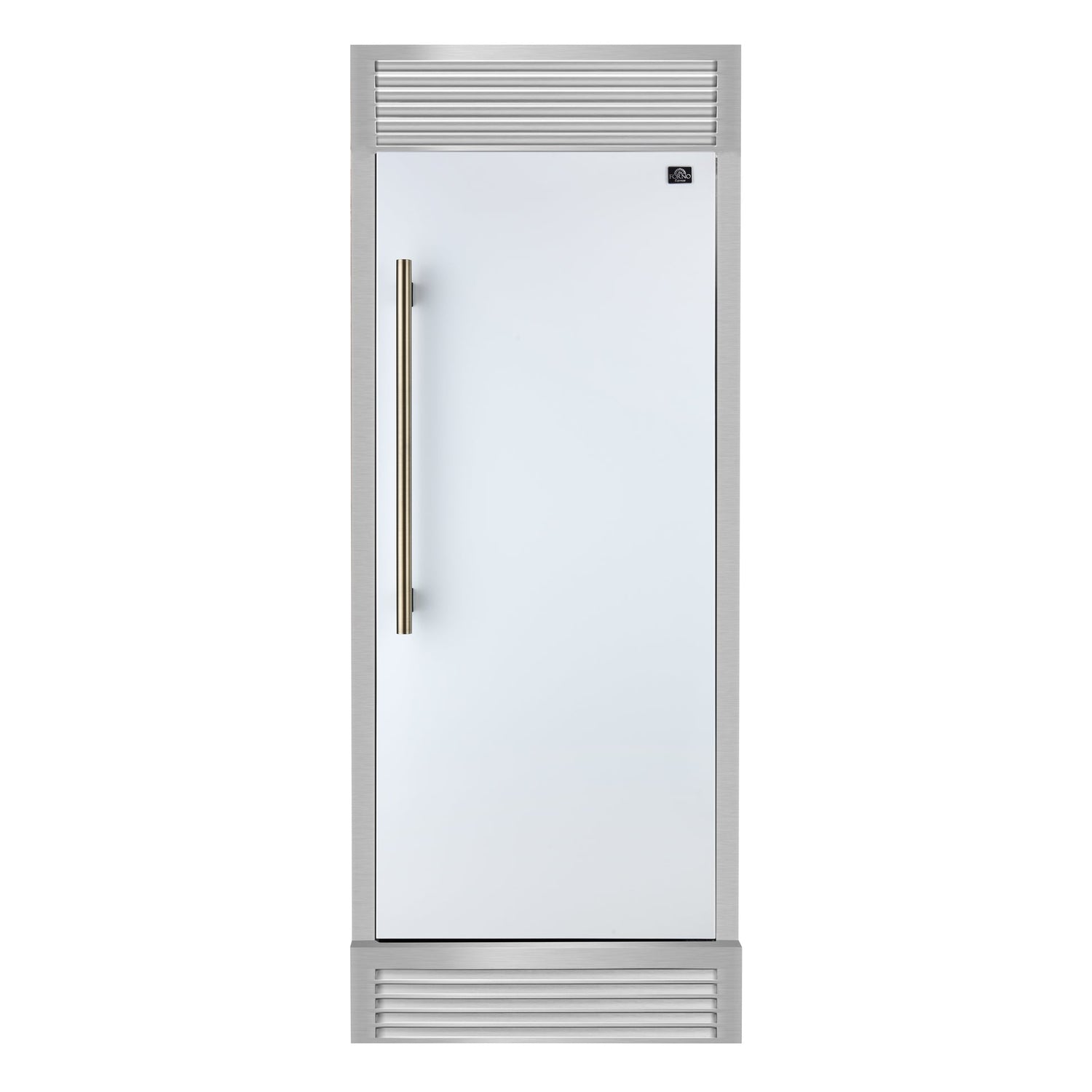 Forno Maderno 28" Built-In Convertible Refrigerator – 13.6 cu.ft, Antique Brass Handle & Decorative Trim