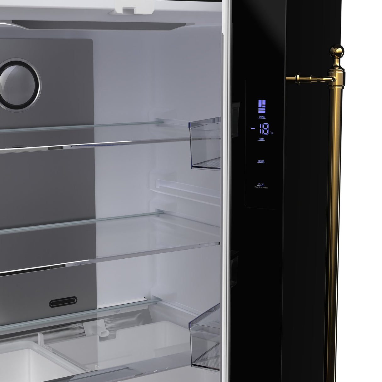 Forno Luigi 33-Inch French Door Refrigerator, 18 cu.ft, Antique Brass Handles, ENERGY STAR Certified