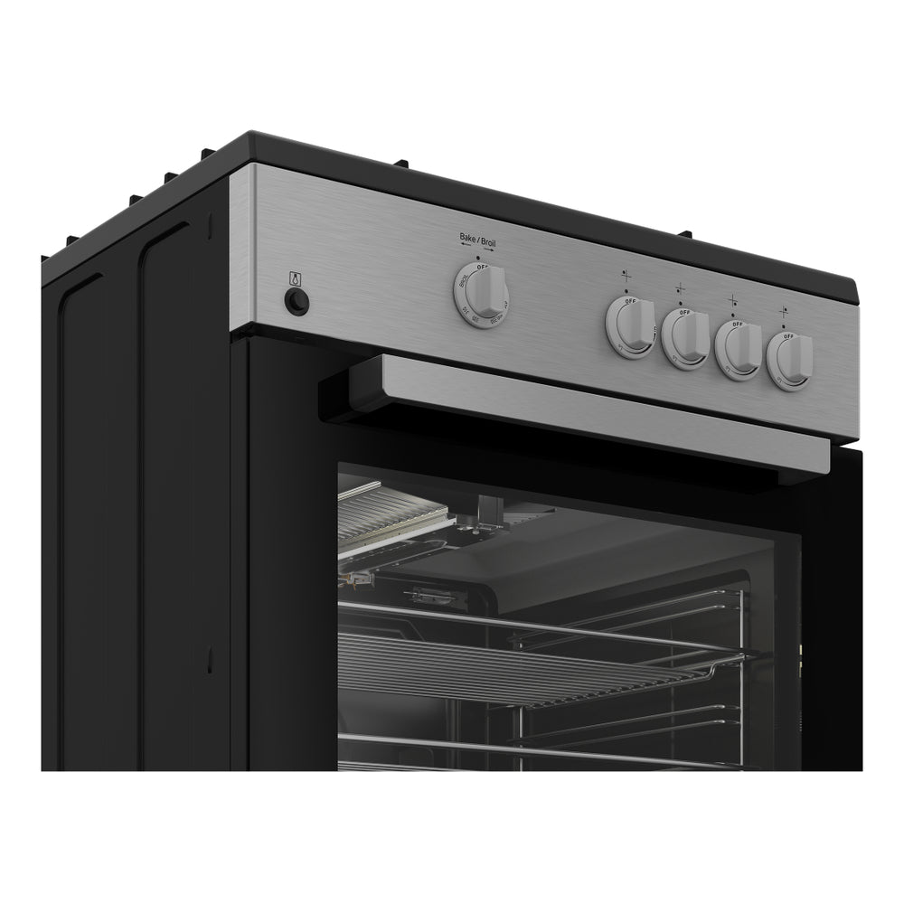 Beko 24" Gas Range with 4 Burners, 2.51 cu. ft. Capacity, Powerful Dual Ring Burner, Auto Reignition, in Stainless Steel