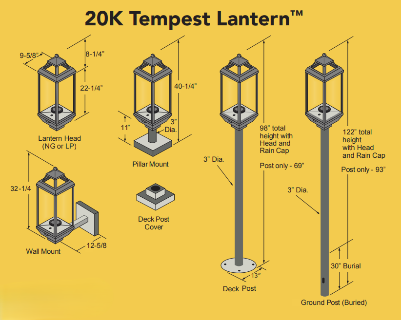 Tempest 20K Traditional Outdoor Lantern Head - 949007
