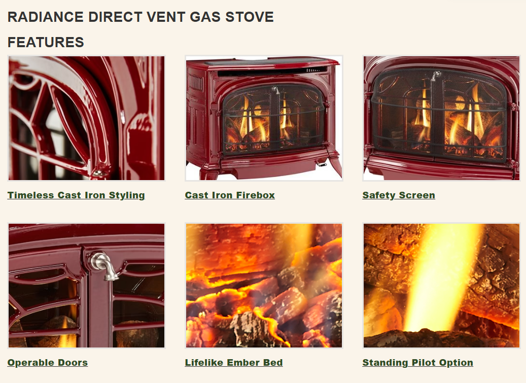 Vermont Castings Radiance Direct Vent Gas Stove with IntelliFire Ignition - RADVT-IFT