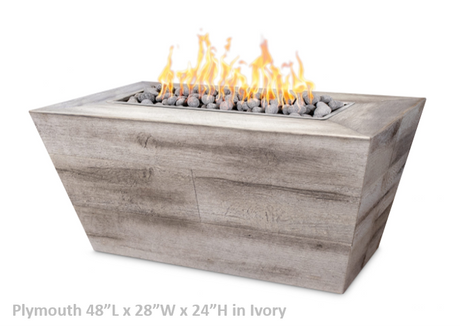 The Outdoor Plus Plymouth Rectangular Wood Grain Concrete Fire Pit + Free Cover