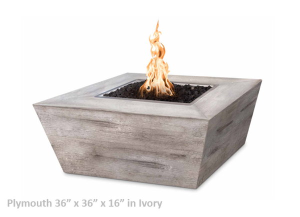 The Outdoor Plus Plymouth Square Wood Grain Concrete Fire Pit + Free Cover