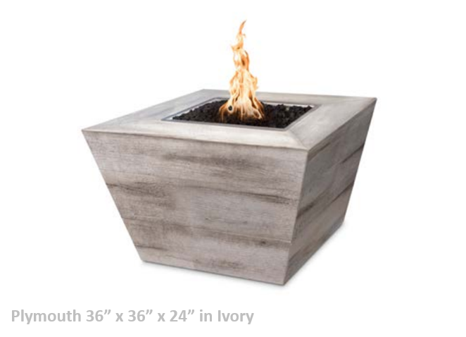 The Outdoor Plus Plymouth Square Wood Grain Concrete Fire Pit + Free Cover