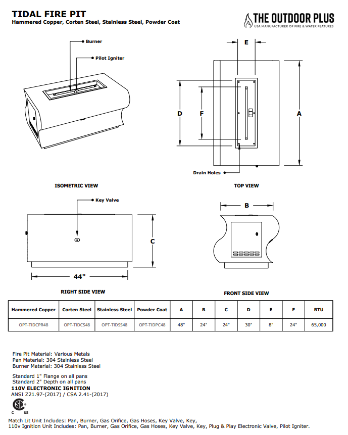 The Outdoor Plus Tidal Metal Fire Pit + Free Cover