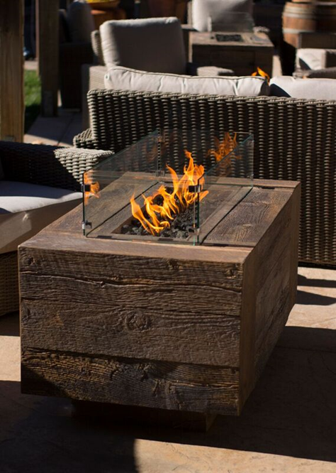 The Outdoor Plus Catalina Wood Grain Fire Pit + Free Cover