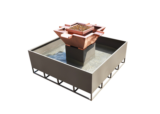 The Outdoor Plus Olympian Square 4-Way Copper Fire & Water Bowl + Free Cover