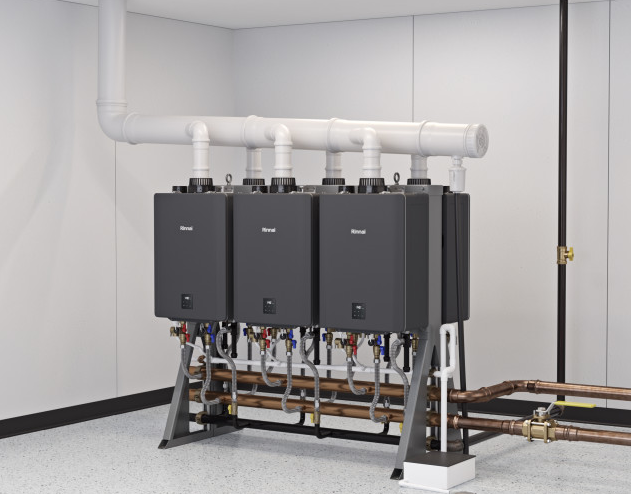 Rinnai 6-Unit Free Standing Rack – Natural Gas | High-Efficiency Commercial Tankless Water Heater System