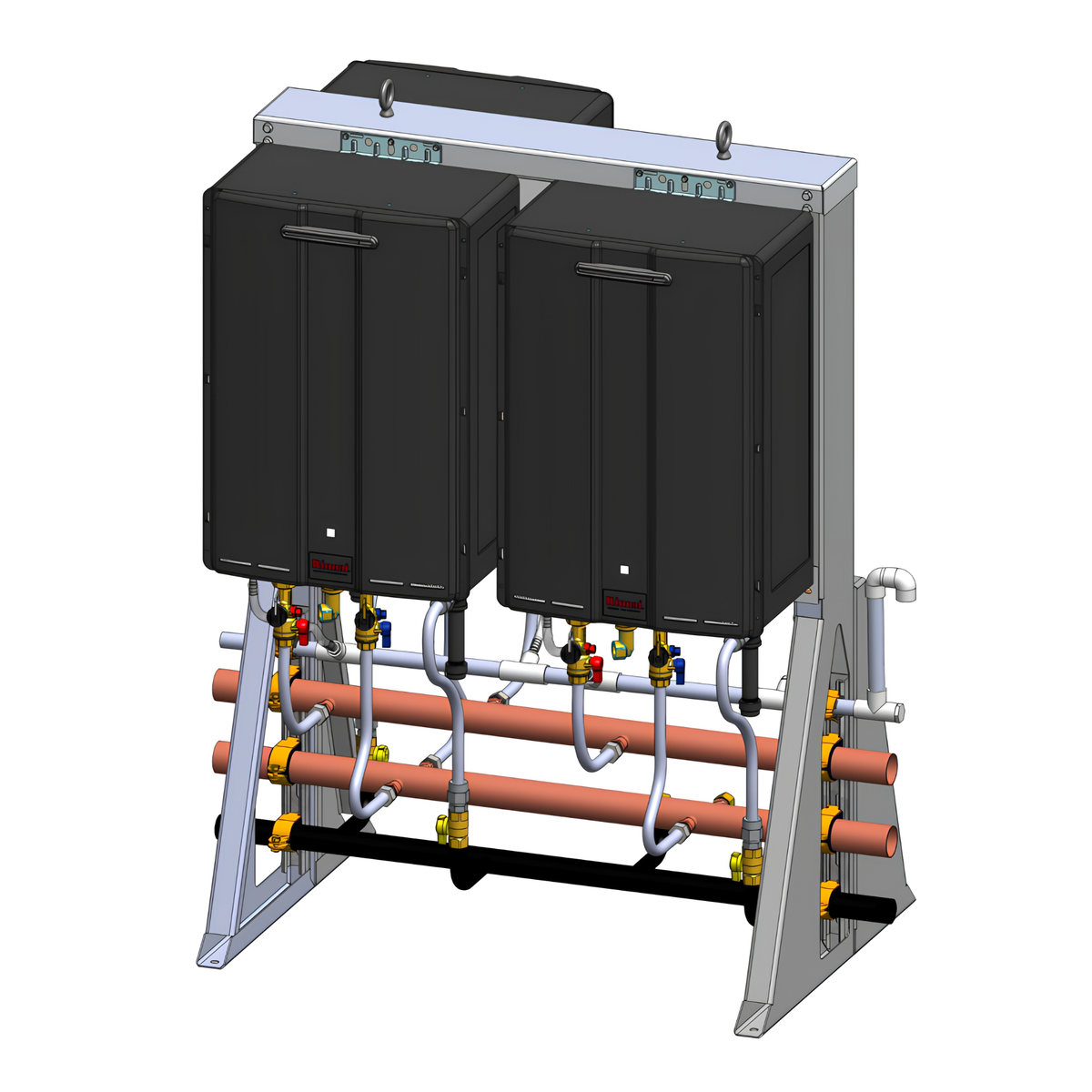 Rinnai Interior Free Standing Rack 2-Unit NG with Condensate Neutralization Kit & Cascade Cable