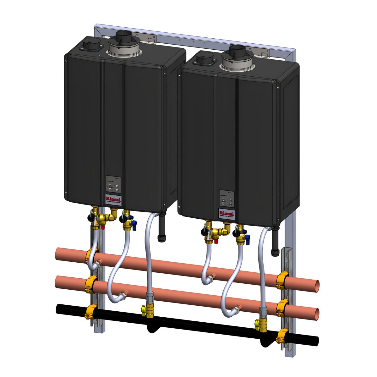 Rinnai TRW Commercial Wall Hanging Rack System (Propane) – Dual Unit, 22 GPM, 97% Efficiency