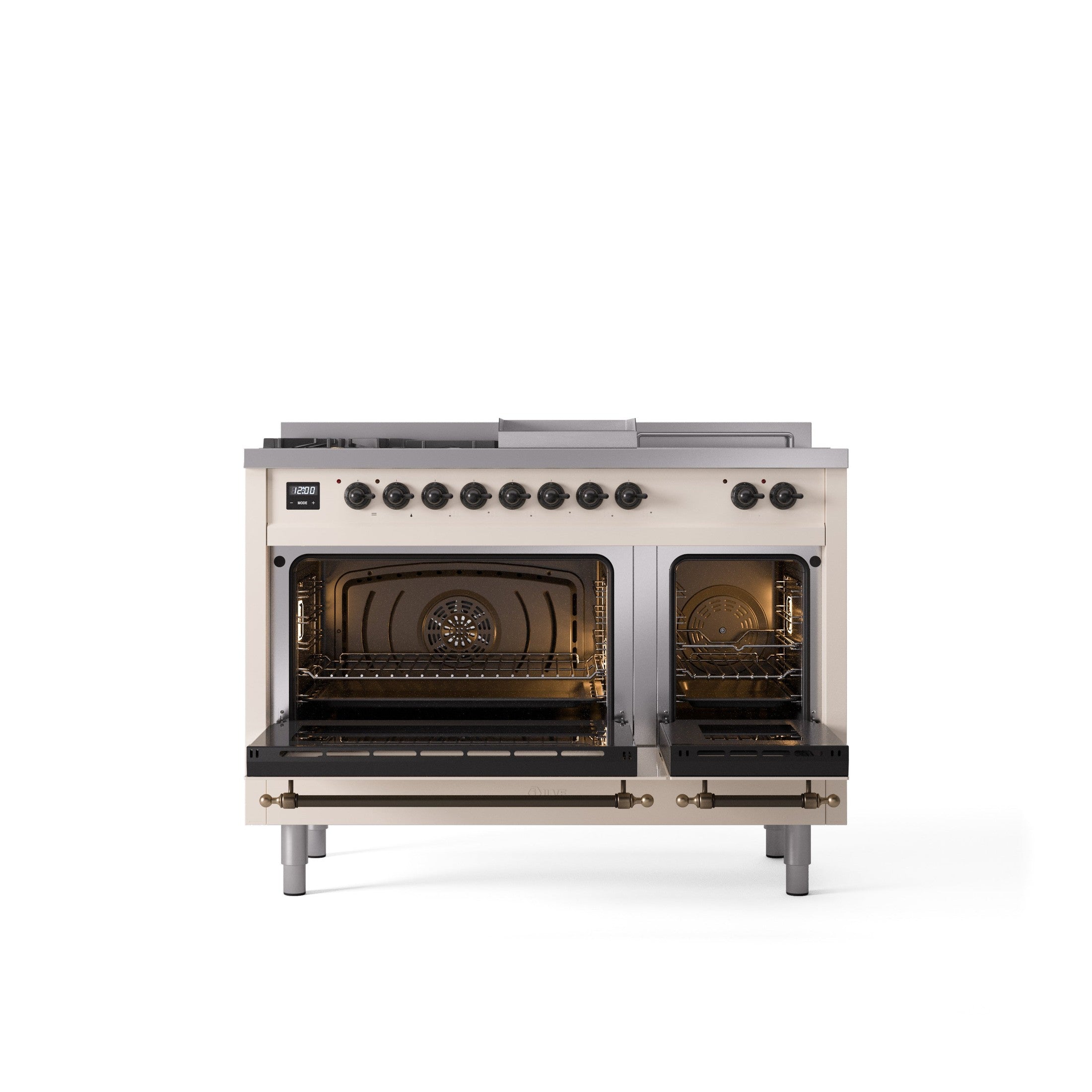 ILVE Nostalgie 48" Dual Fuel Range with 5 Sealed Burners Griddle French Top Triple Glass Door UP48FSNMP
