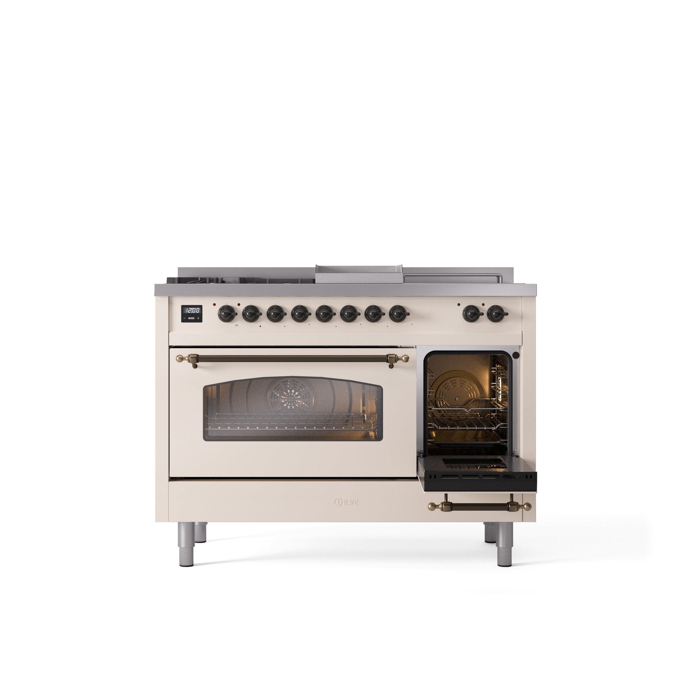 ILVE Nostalgie 48" Dual Fuel Range with 5 Sealed Burners Griddle French Top Triple Glass Door UP48FSNMP