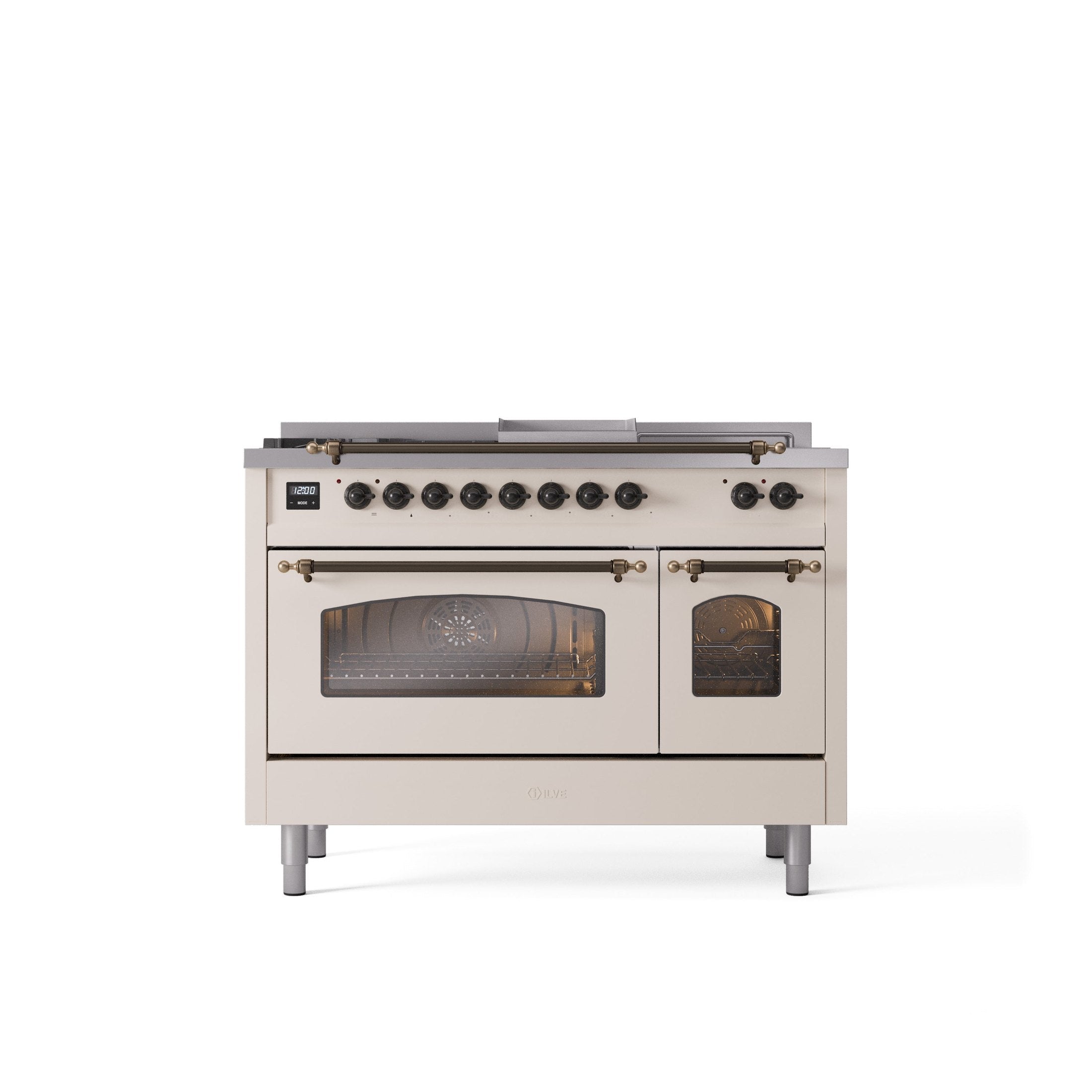 ILVE Nostalgie 48" Dual Fuel Range with 5 Sealed Burners Griddle French Top Triple Glass Door UP48FSNMP