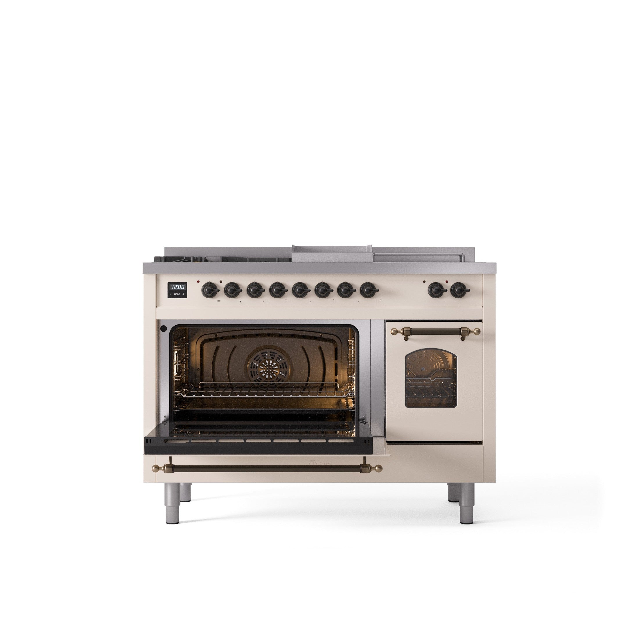 ILVE Nostalgie 48" Dual Fuel Range with 5 Sealed Burners Griddle French Top Triple Glass Door UP48FSNMP