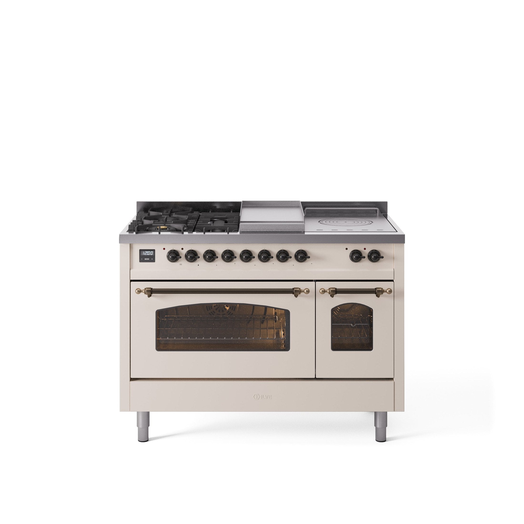ILVE Nostalgie 48" Dual Fuel Range with 5 Sealed Burners Griddle French Top Triple Glass Door UP48FSNMP