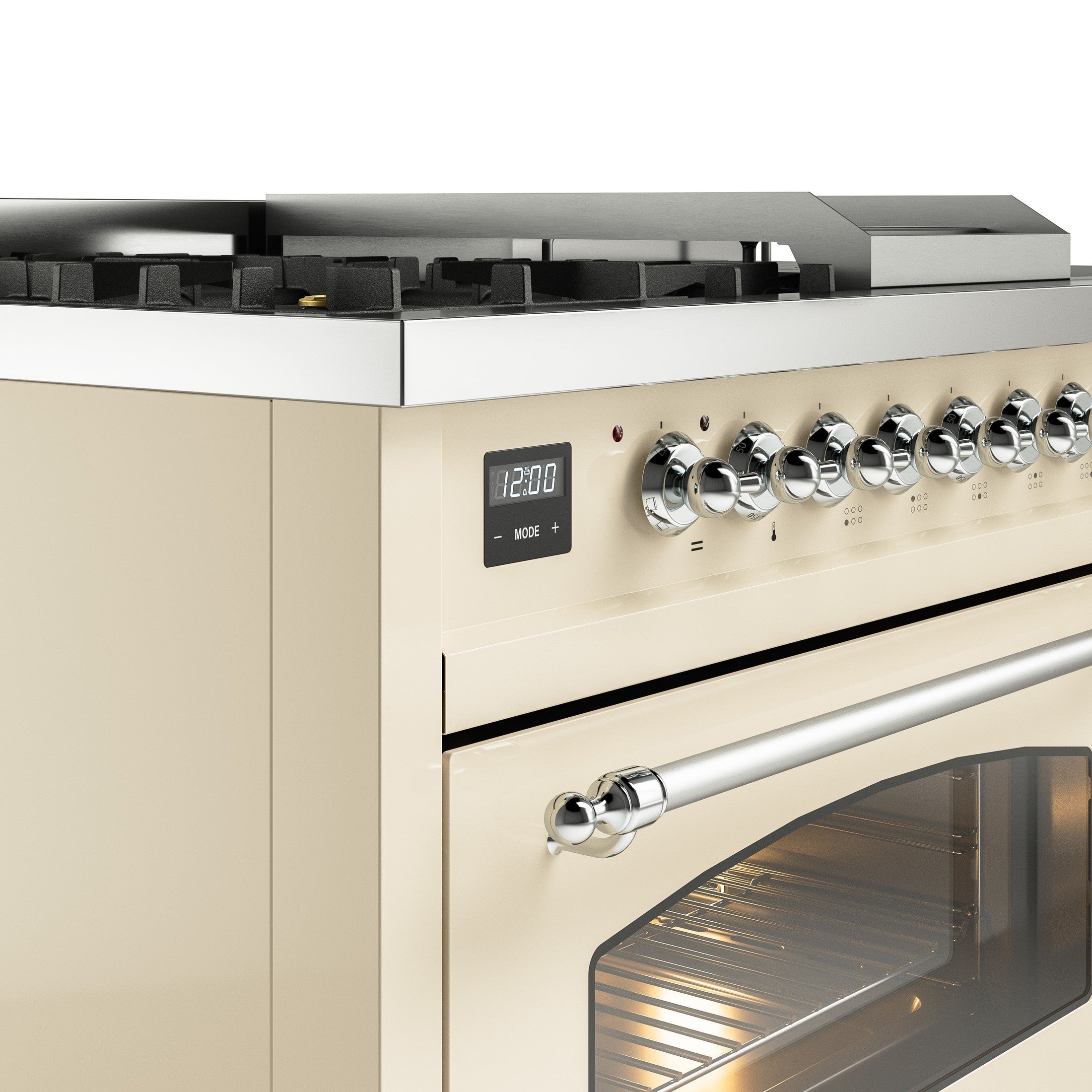 ILVE Nostalgie 48" Dual Fuel Range with 5 Sealed Burners Griddle French Top Triple Glass Door UP48FSNMP