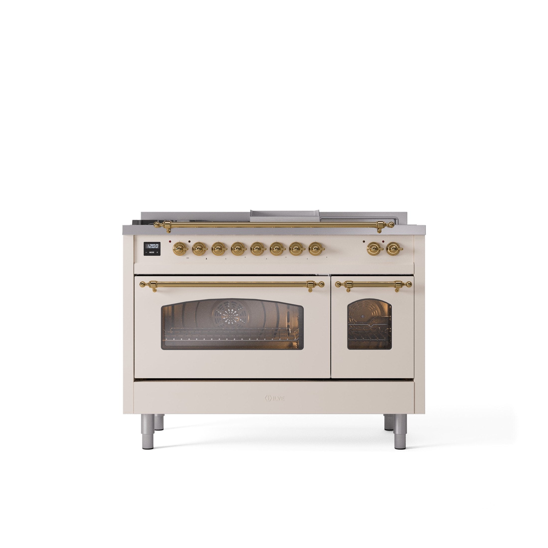 ILVE Nostalgie 48" Dual Fuel Range with 5 Sealed Burners Griddle French Top Triple Glass Door UP48FSNMP
