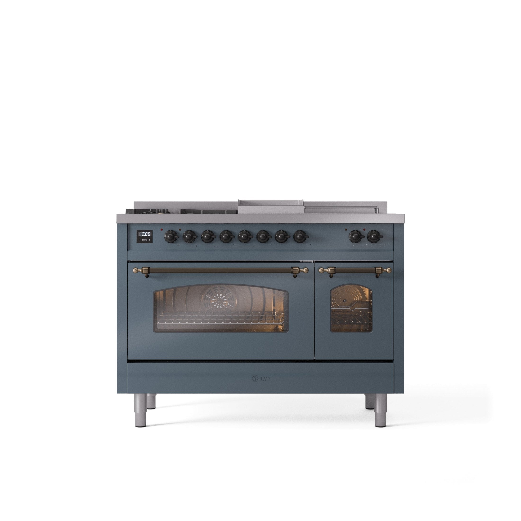 ILVE Nostalgie 48" Dual Fuel Range with 5 Sealed Burners Griddle French Top Triple Glass Door UP48FSNMP