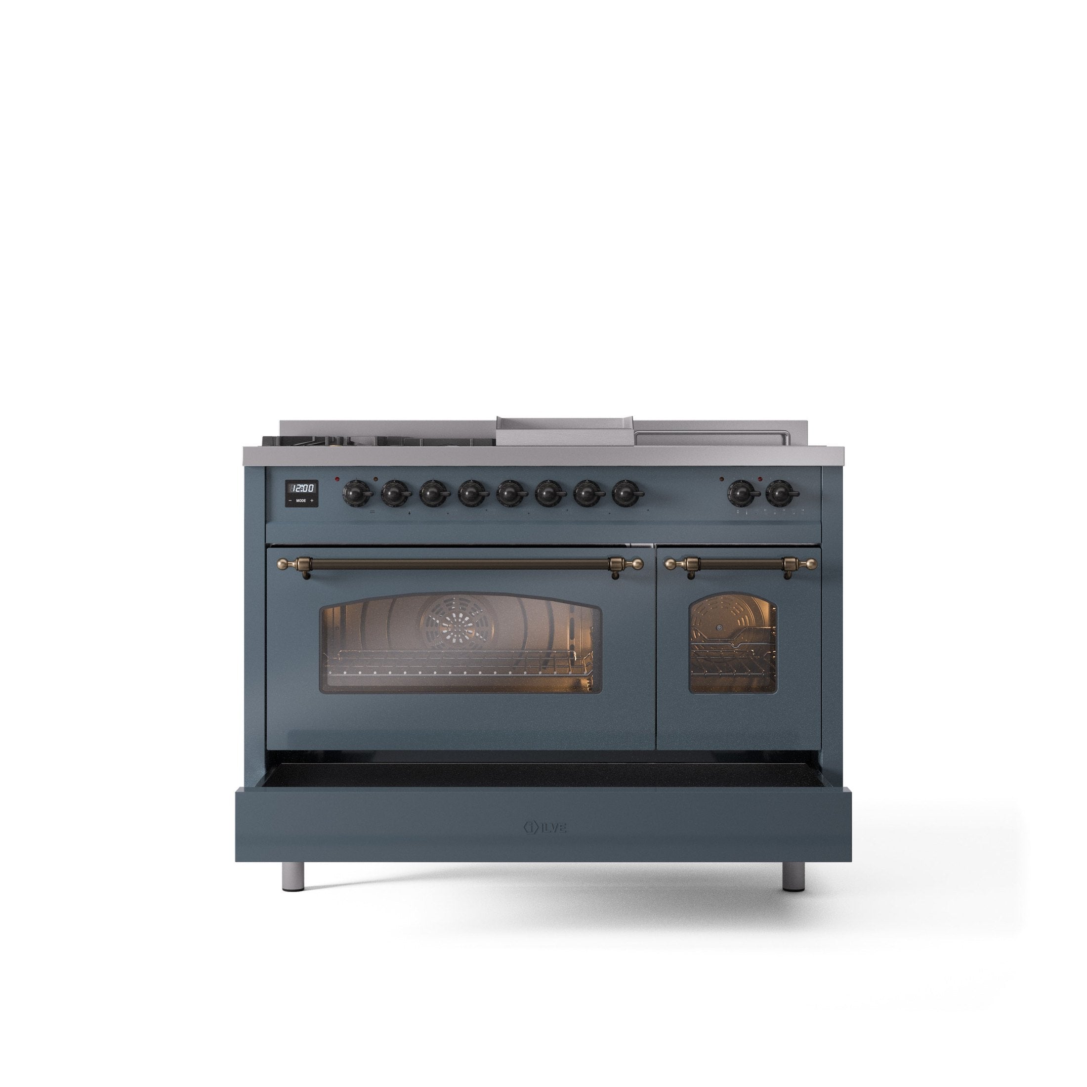 ILVE Nostalgie 48" Dual Fuel Range with 5 Sealed Burners Griddle French Top Triple Glass Door UP48FSNMP