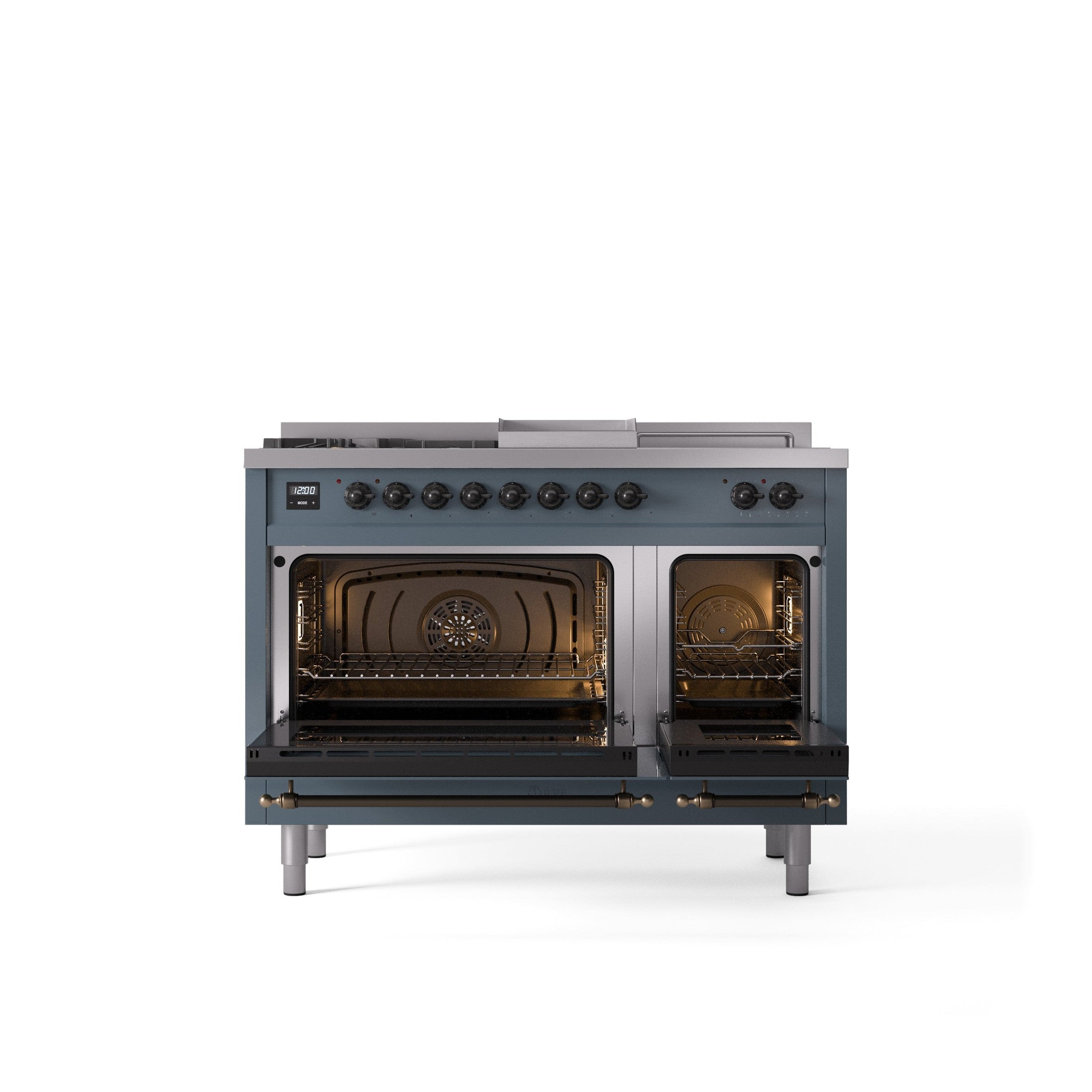 ILVE Nostalgie 48" Dual Fuel Range with 5 Sealed Burners Griddle French Top Triple Glass Door UP48FSNMP