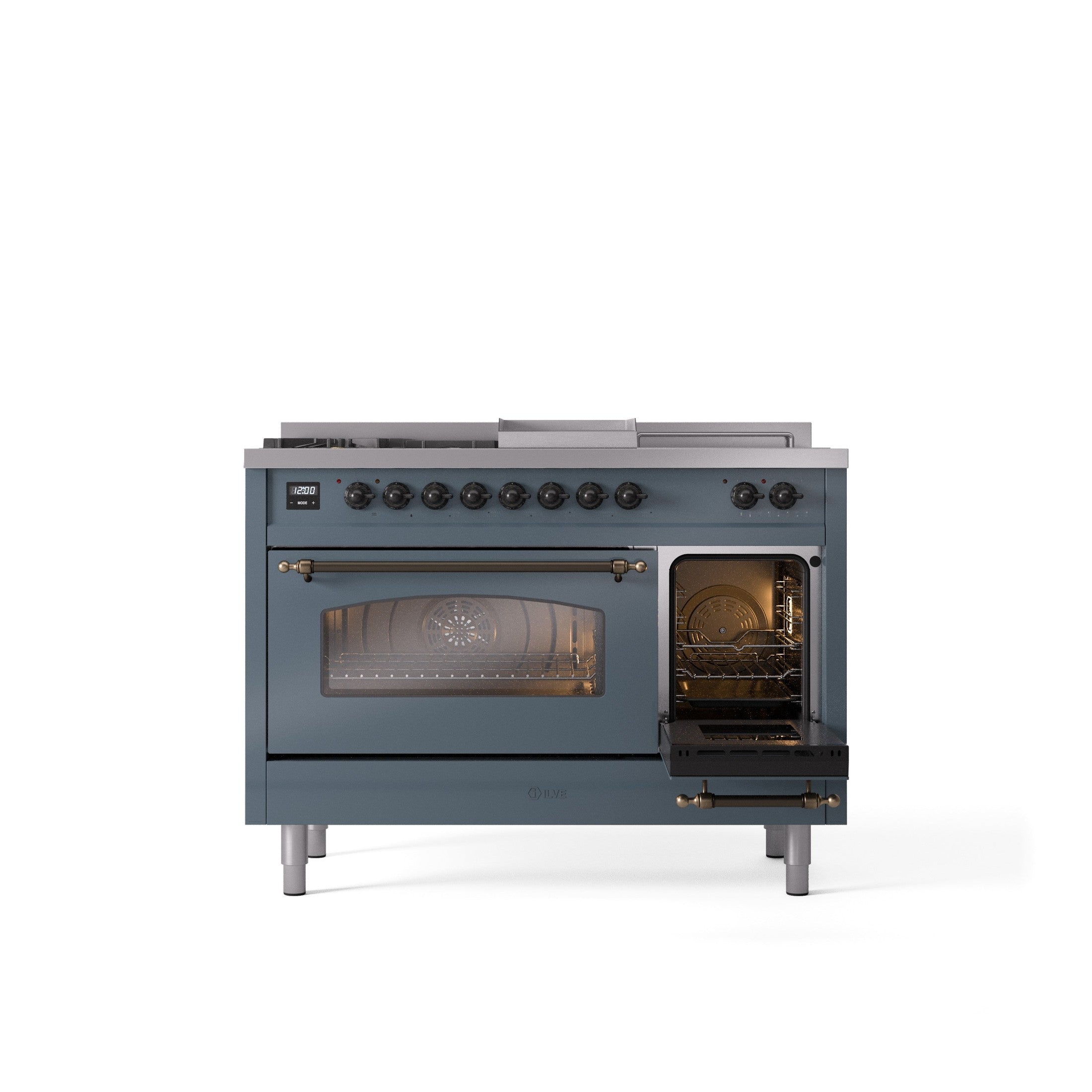 ILVE Nostalgie 48" Dual Fuel Range with 5 Sealed Burners Griddle French Top Triple Glass Door UP48FSNMP
