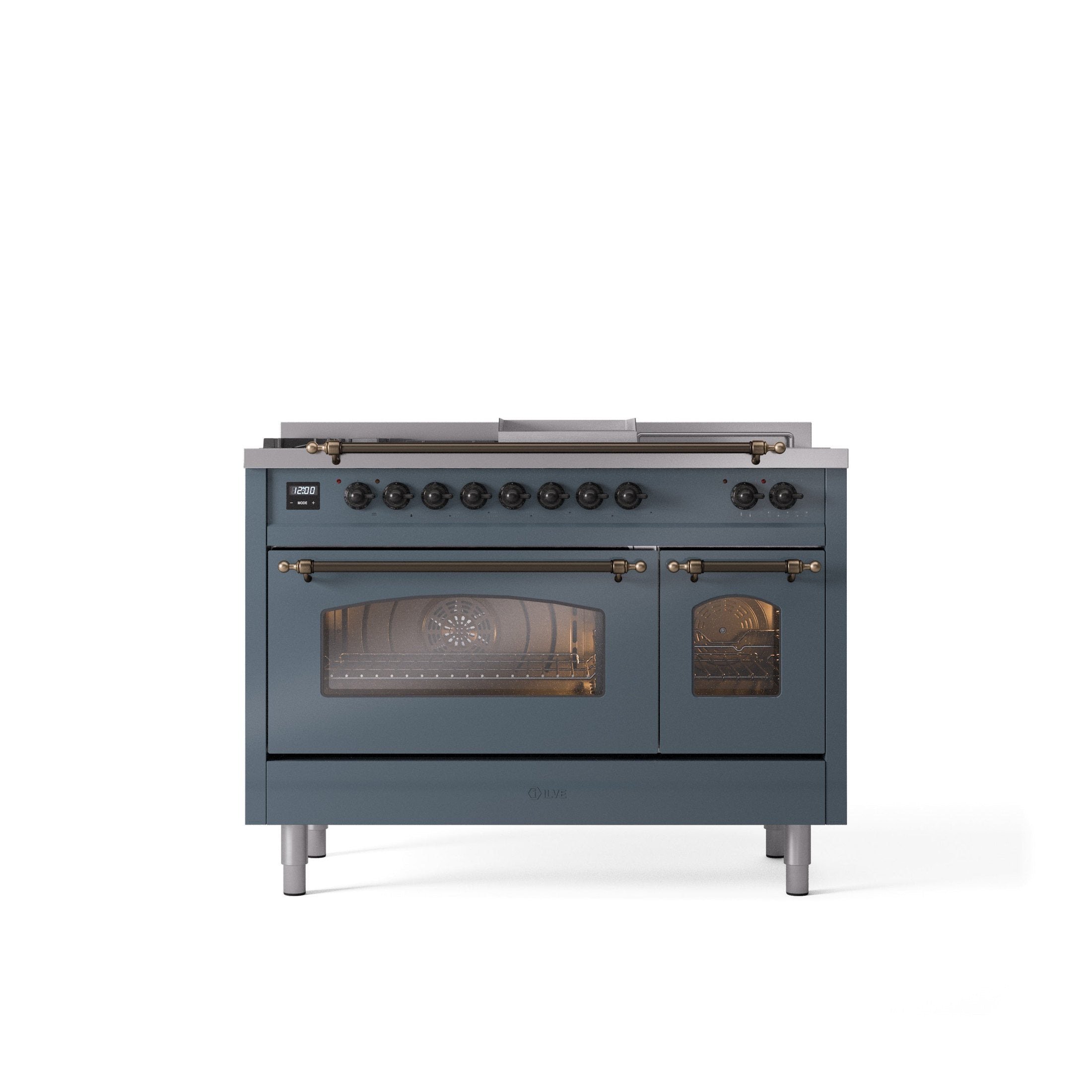 ILVE Nostalgie 48" Dual Fuel Range with 5 Sealed Burners Griddle French Top Triple Glass Door UP48FSNMP