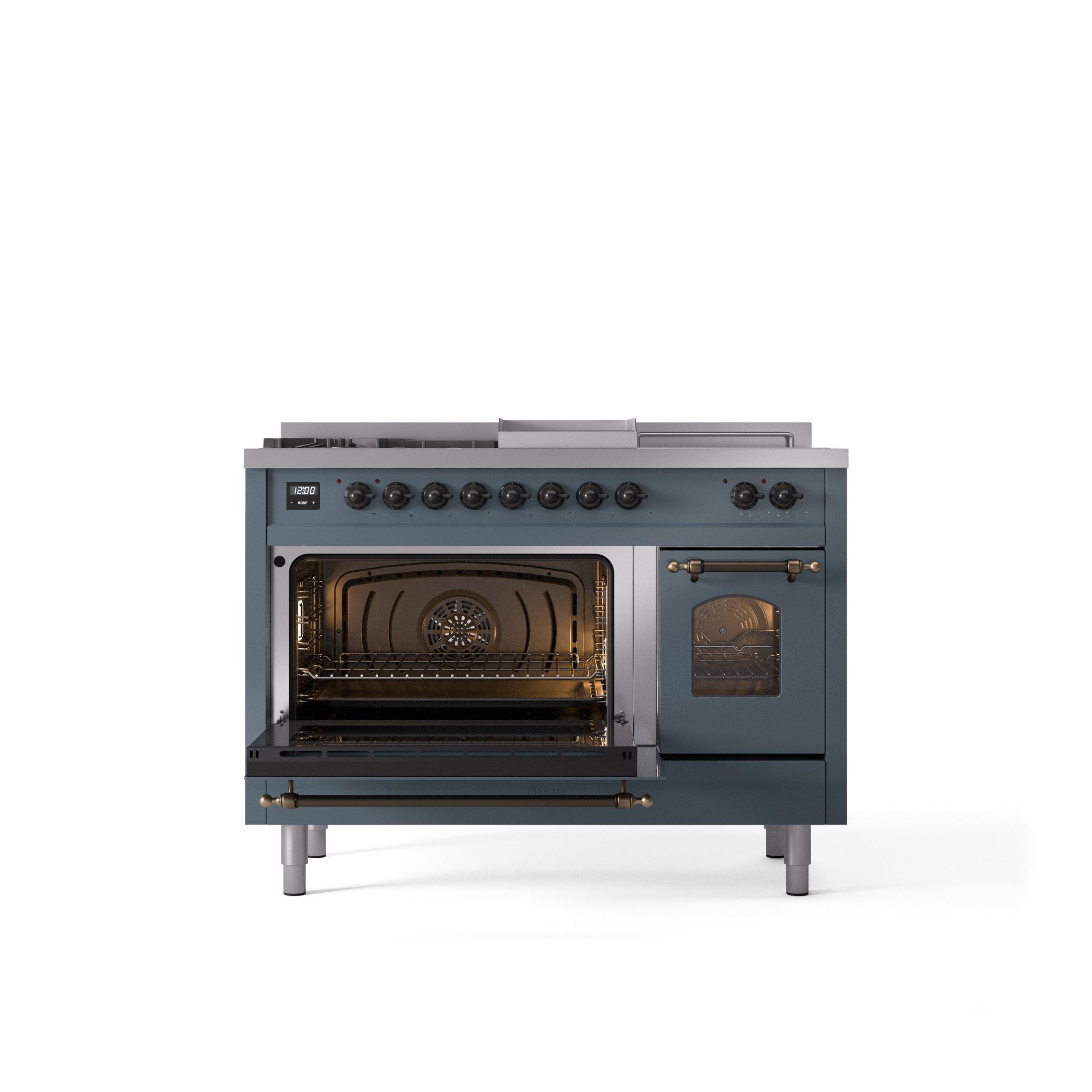 ILVE Nostalgie 48" Dual Fuel Range with 5 Sealed Burners Griddle French Top Triple Glass Door UP48FSNMP