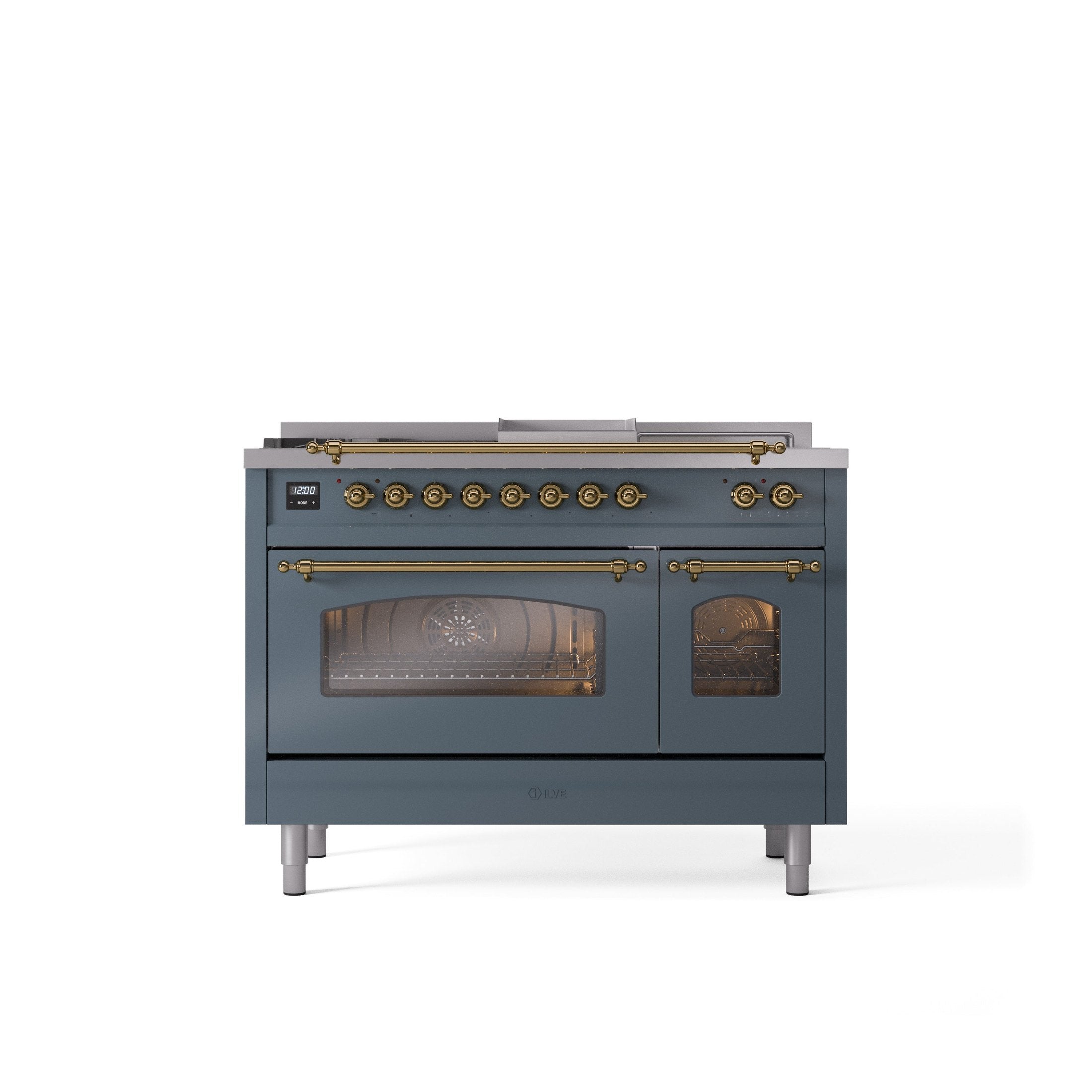 ILVE Nostalgie 48" Dual Fuel Range with 5 Sealed Burners Griddle French Top Triple Glass Door UP48FSNMP