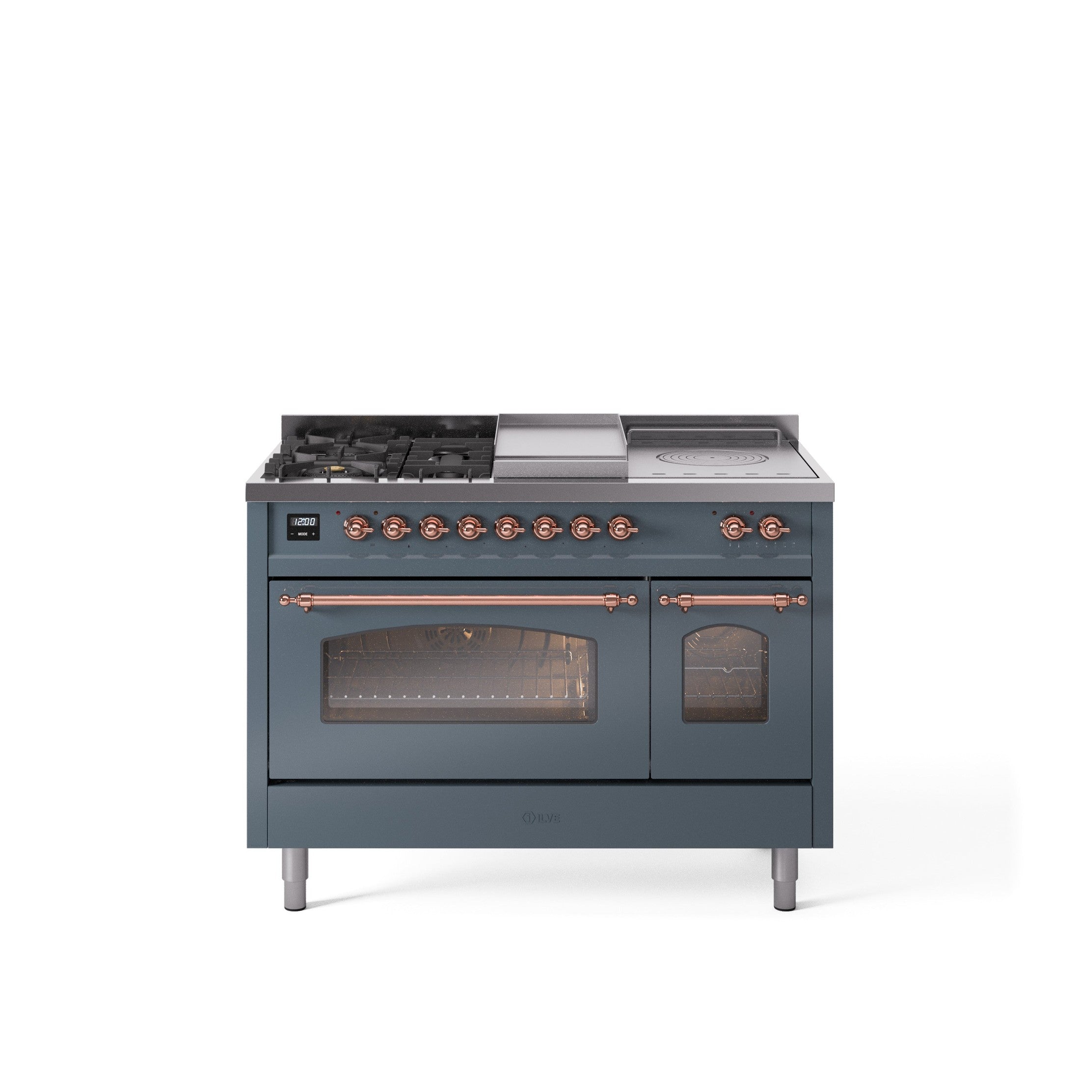 ILVE Nostalgie 48" Dual Fuel Range with 5 Sealed Burners Griddle French Top Triple Glass Door UP48FSNMP