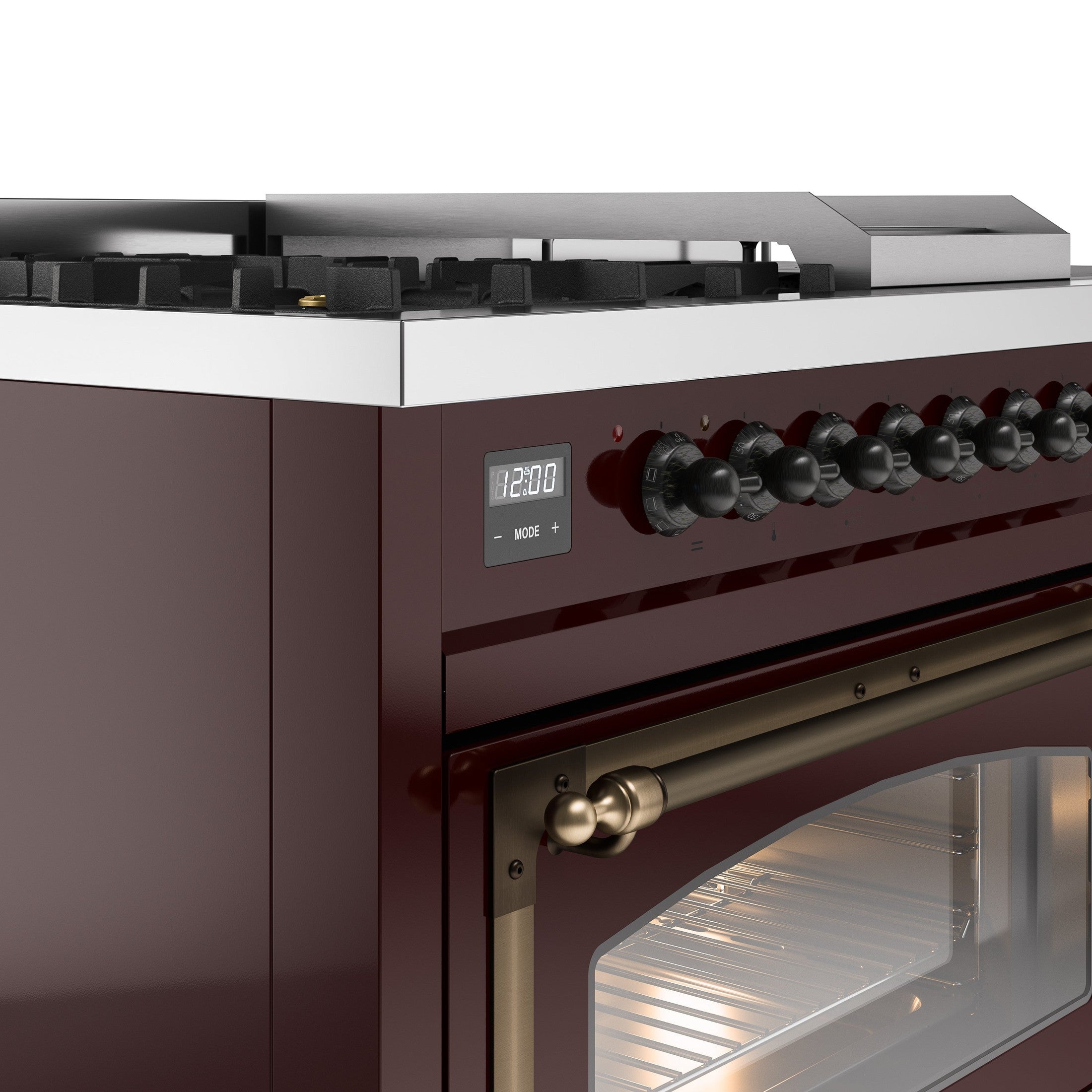ILVE Nostalgie 48" Dual Fuel Range with 5 Sealed Burners Griddle French Top Triple Glass Door UP48FSNMP