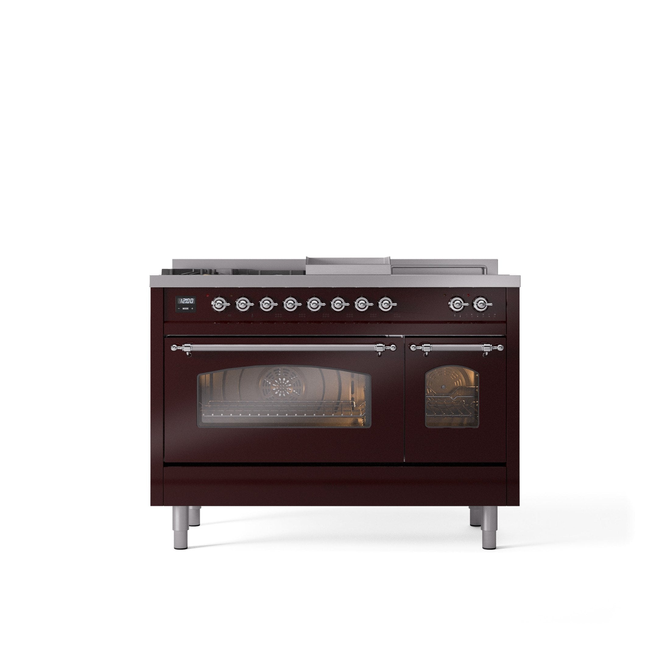 ILVE Nostalgie 48" Dual Fuel Range with 5 Sealed Burners Griddle French Top Triple Glass Door UP48FSNMP