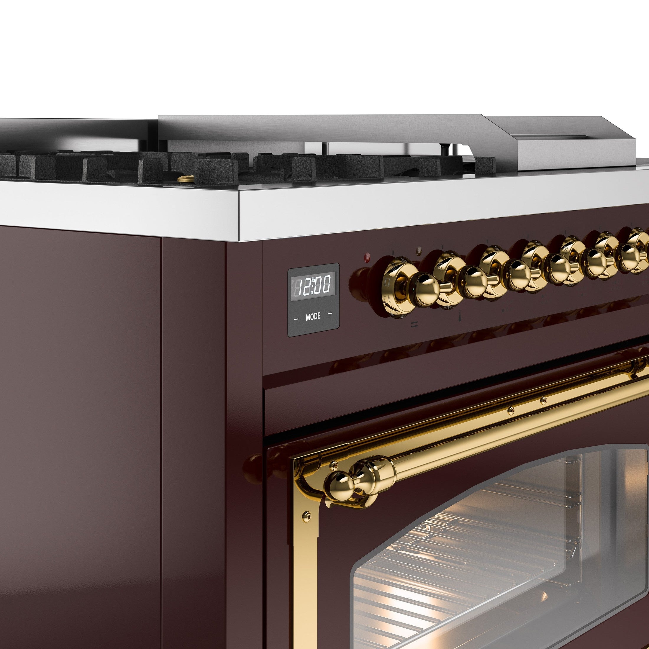 ILVE Nostalgie 48" Dual Fuel Range with 5 Sealed Burners Griddle French Top Triple Glass Door UP48FSNMP