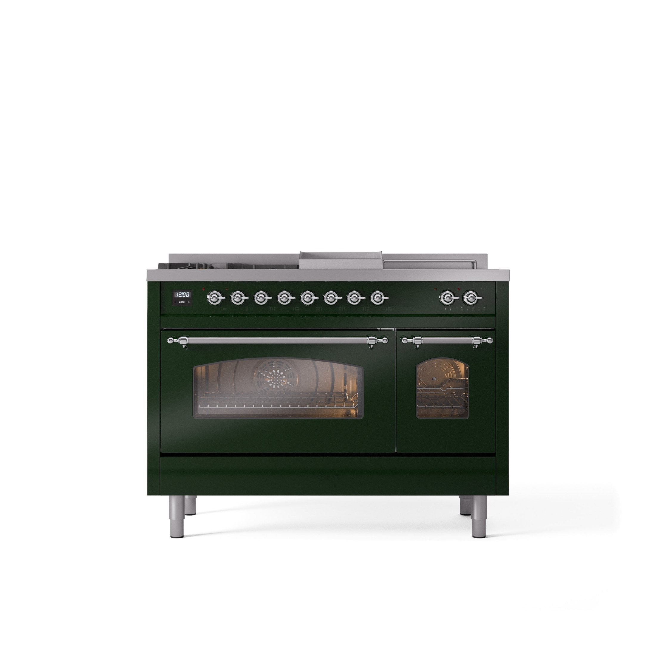 ILVE Nostalgie 48" Dual Fuel Range with 5 Sealed Burners Griddle French Top Triple Glass Door UP48FSNMP