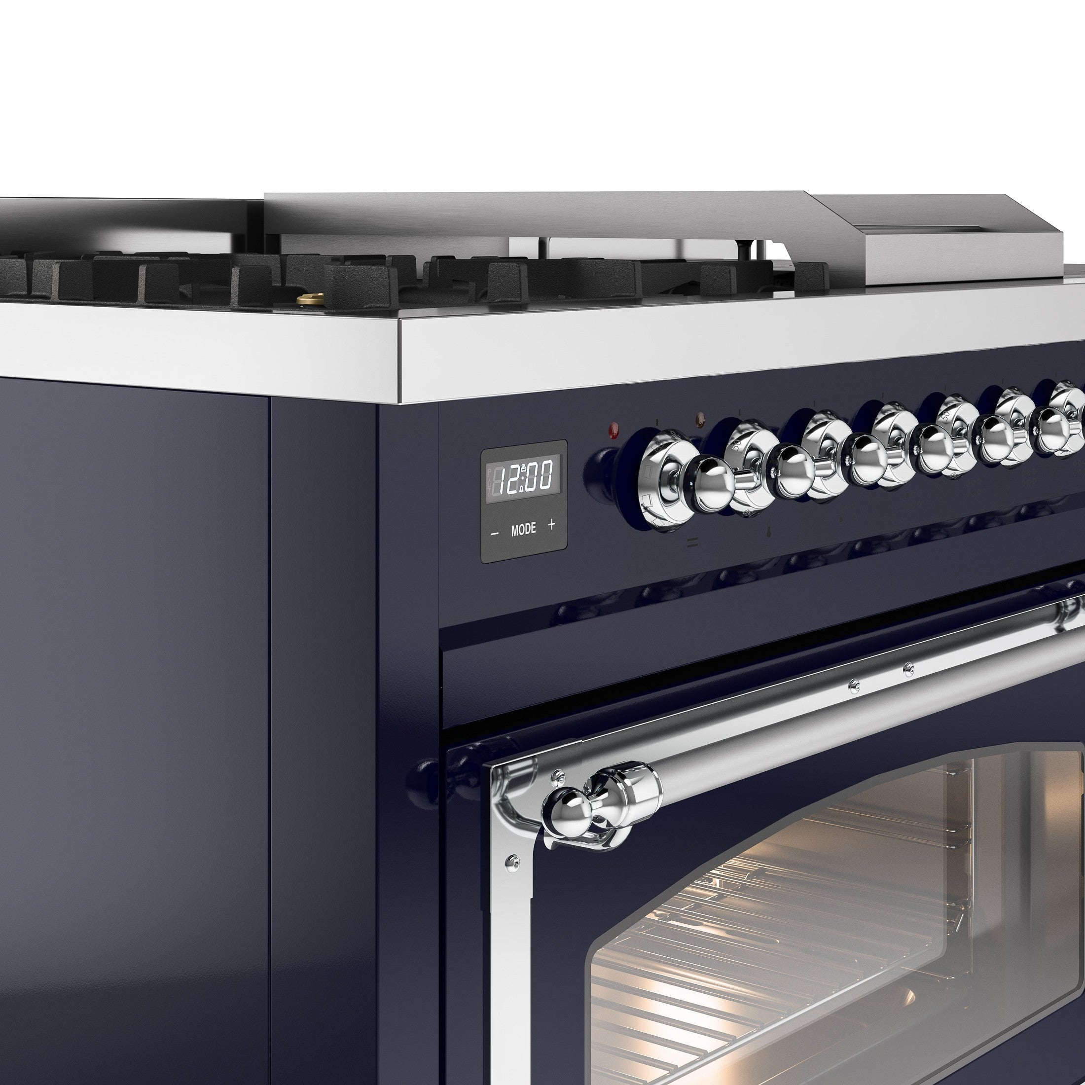 ILVE Nostalgie 48" Dual Fuel Range with 5 Sealed Burners Griddle French Top Triple Glass Door UP48FSNMP