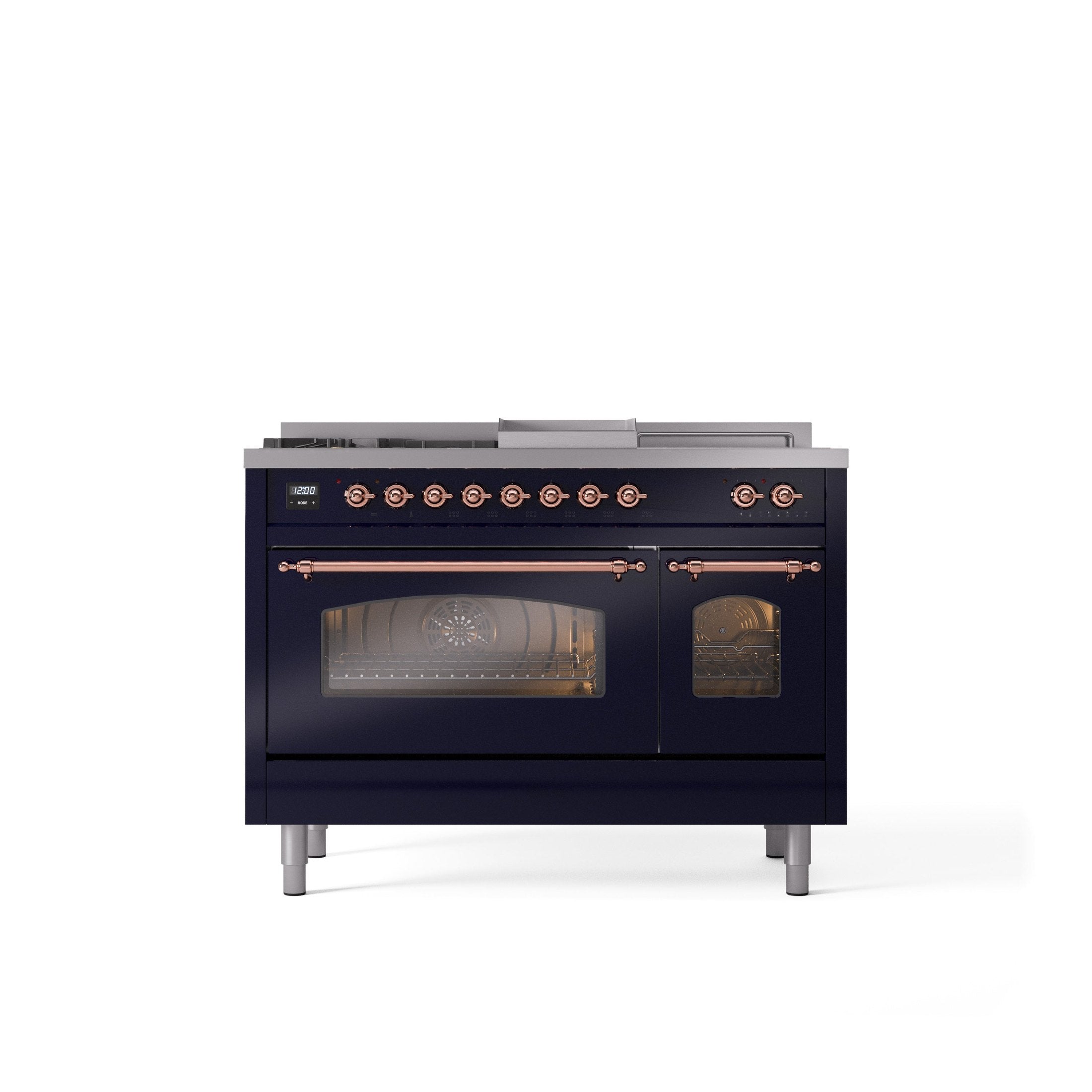 ILVE Nostalgie 48" Dual Fuel Range with 5 Sealed Burners Griddle French Top Triple Glass Door UP48FSNMP