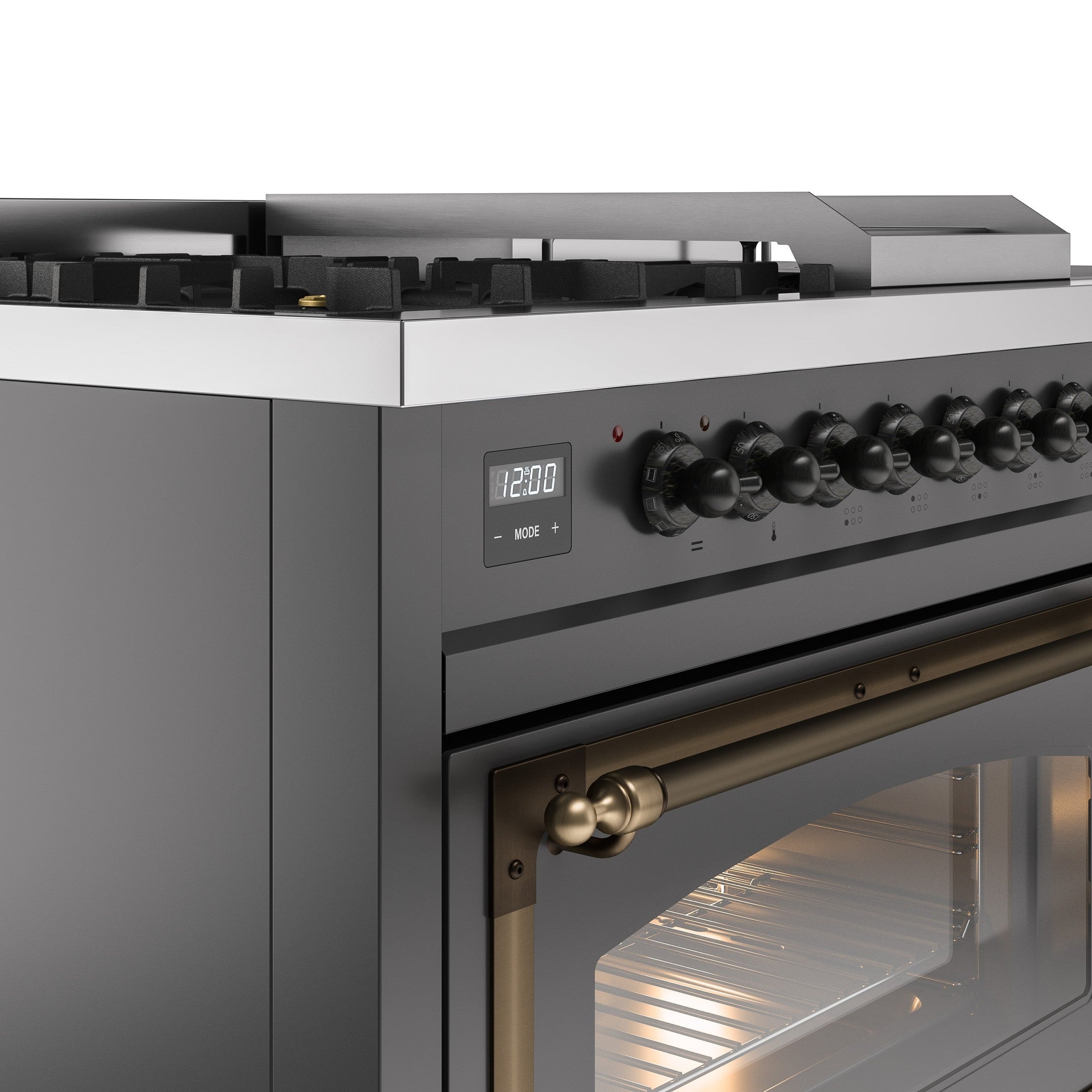ILVE Nostalgie 48" Dual Fuel Range with 5 Sealed Burners Griddle French Top Triple Glass Door UP48FSNMP