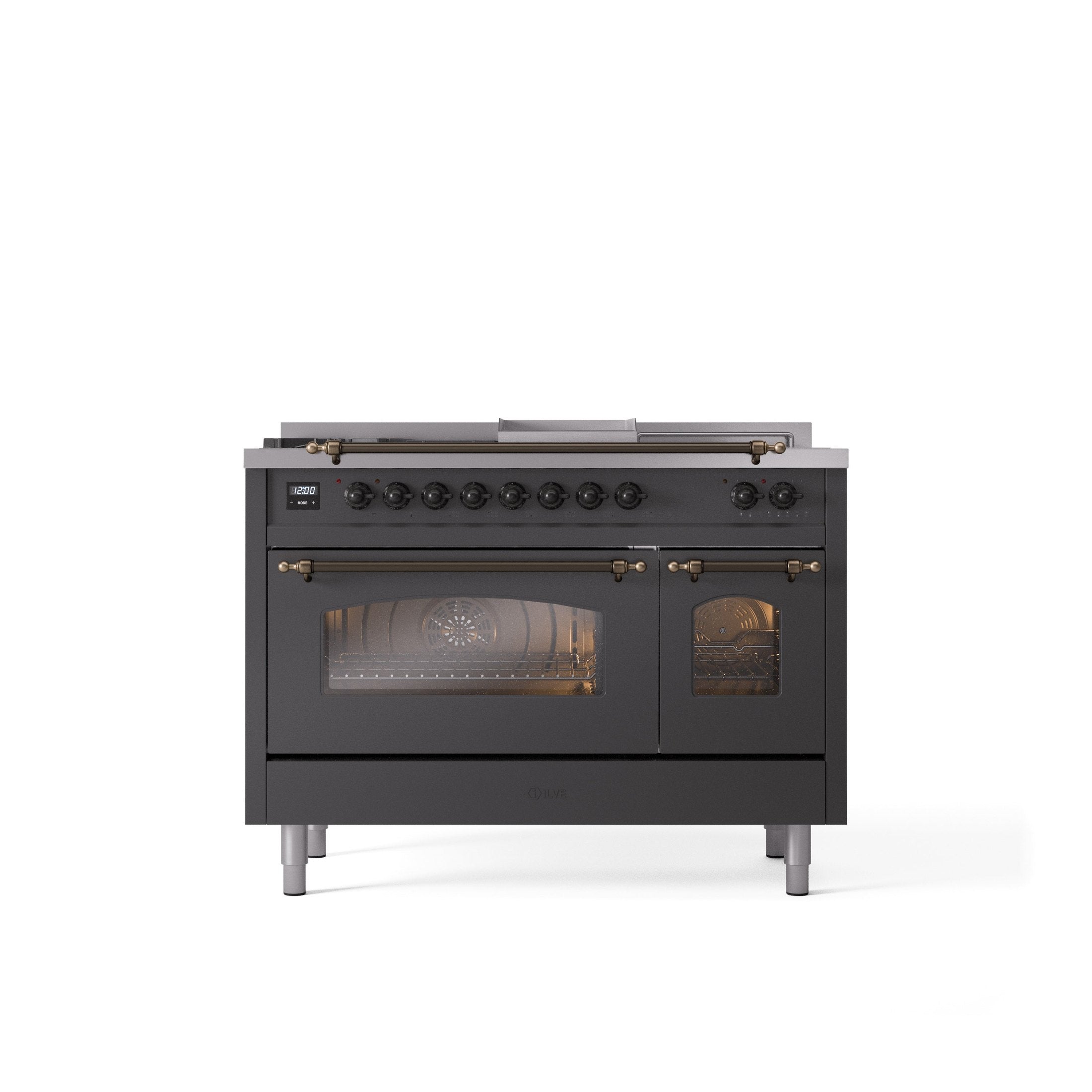 ILVE Nostalgie 48" Dual Fuel Range with 5 Sealed Burners Griddle French Top Triple Glass Door UP48FSNMP