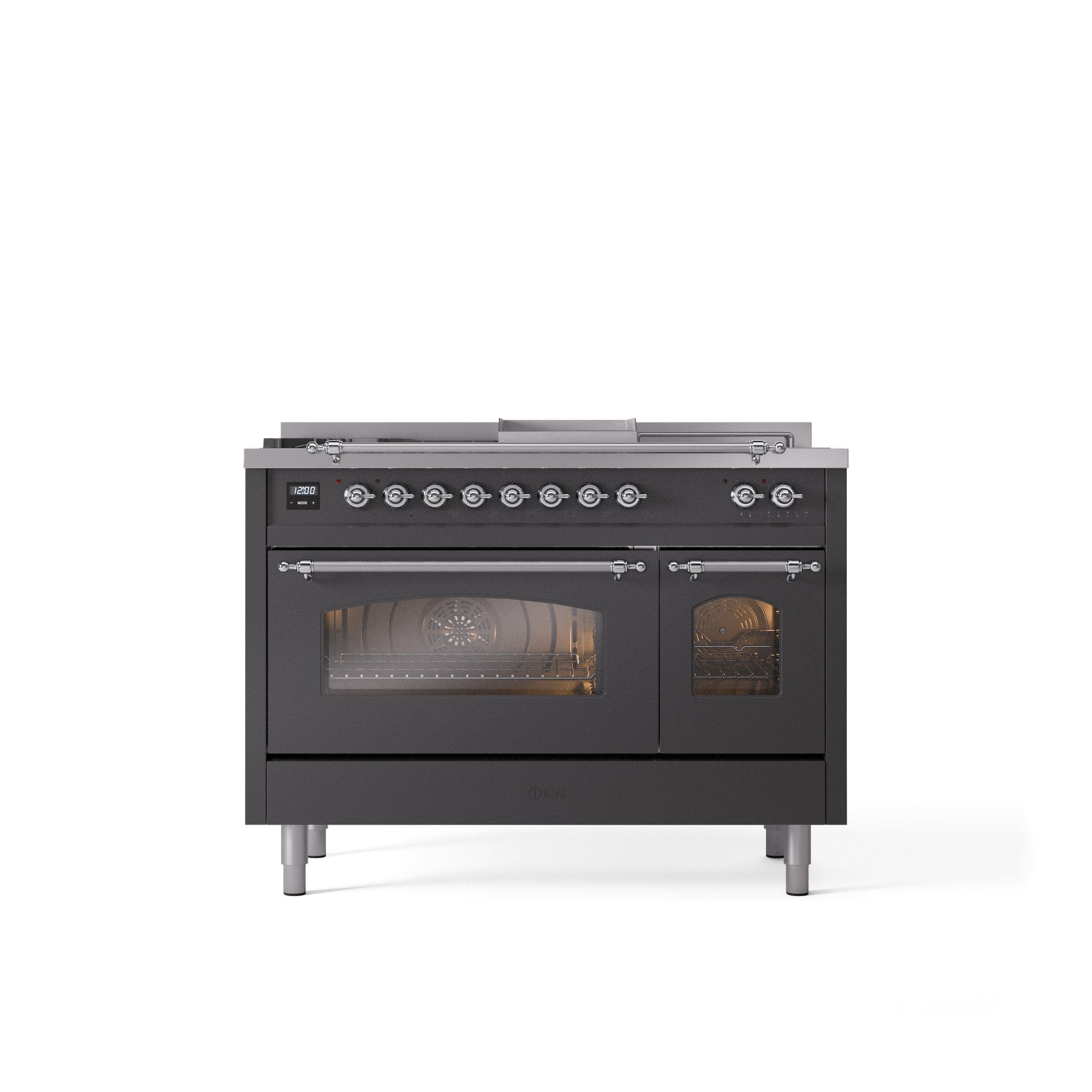 ILVE Nostalgie 48" Dual Fuel Range with 5 Sealed Burners Griddle French Top Triple Glass Door UP48FSNMP