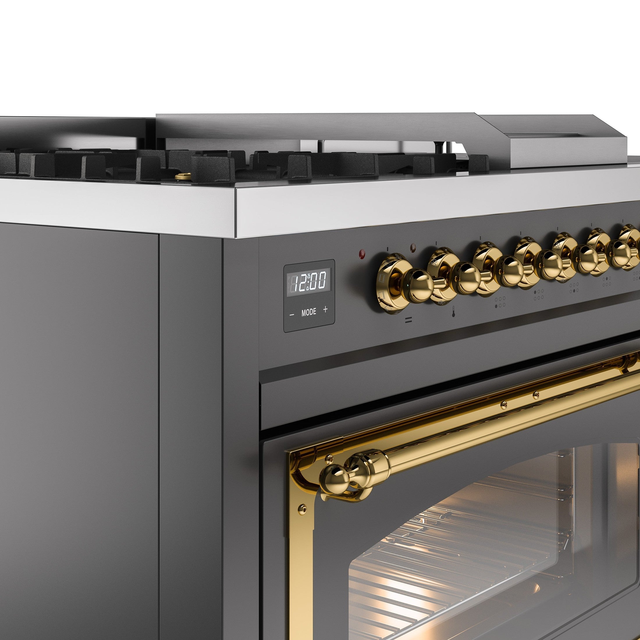 ILVE Nostalgie 48" Dual Fuel Range with 5 Sealed Burners Griddle French Top Triple Glass Door UP48FSNMP